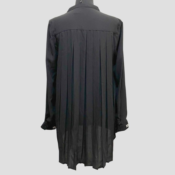 New Directions Button Up‎ Chiffon Shirt High Low Pleated Back Rhinestone Small - Picture 8 of 12